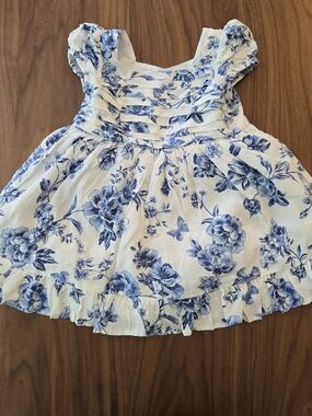 LILT Blue Floral Toile Cottagecore Dress Ruffle Shabby Chic Coquette 3T